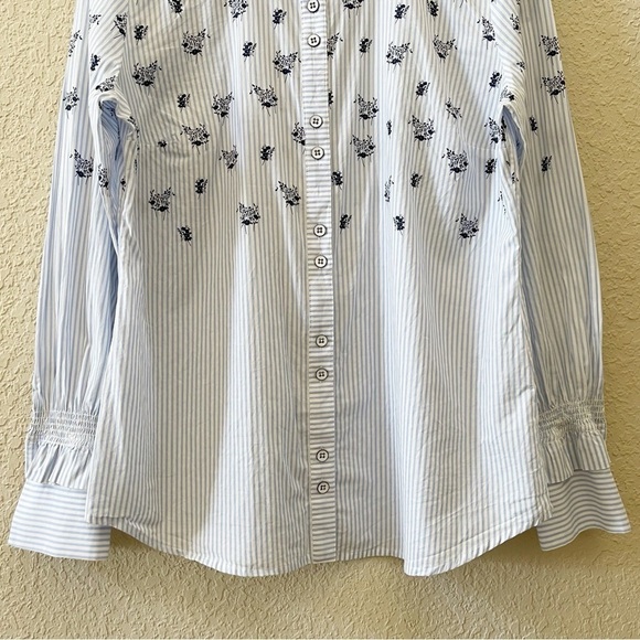 Cabi Whitney Shirt Top Button Stripe Floral Ruffle Casual Chic Blue Medium - Picture 6 of 14